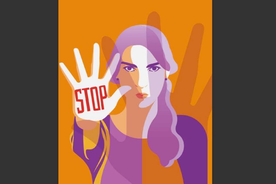 Frau zeigt die Hand als Zeichen von Stopp